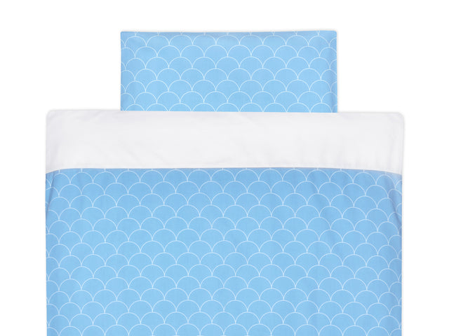 Set biancheria da letto in tinta unita bianco semicerchi bianchi su blu pastello
