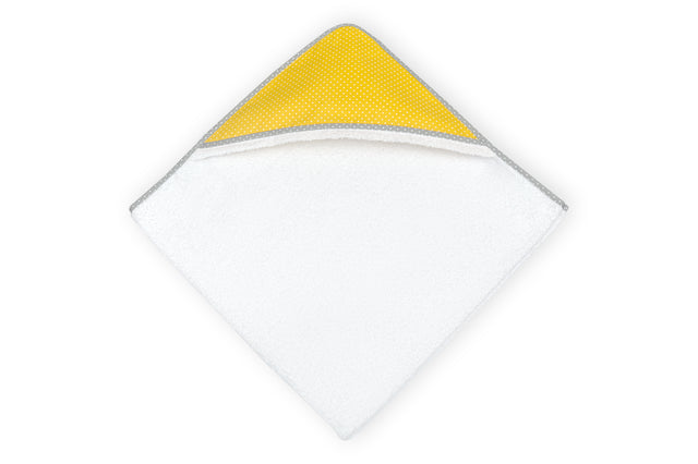Asciugamano con cappuccio, punti bianchi su giallo