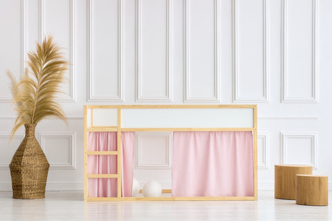 Set tende per letto a soppalco 2+1 doppie in crepe rosa adatte per letto Kura